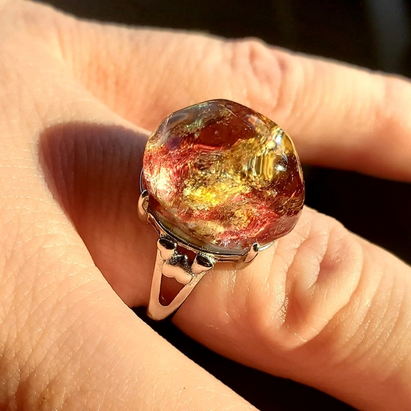 New Red Yellow Phantom Quartz Lodolite Adjustable 925 Silver Ring. - Picture 14 of 16